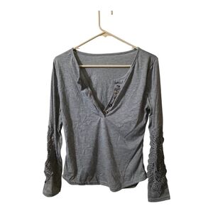 Gray Women's Top with Lace Sleeves